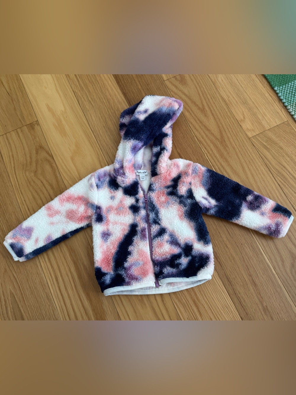 Splendid Plush Hooded Jacket in Pink/purple, Navy & White Tie-Dye